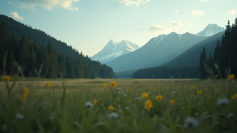 Eye-level view of forested land with mountain background