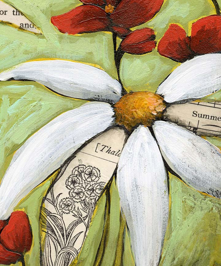 Thumbnail: Hummingbird Garden #4 - Original Mixed Media Painting - 8"x10"