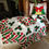 Thumbnail: Vintage Hand Crocheted Holly Leaf Christmas Tree Skirt Traditional Red, White, G