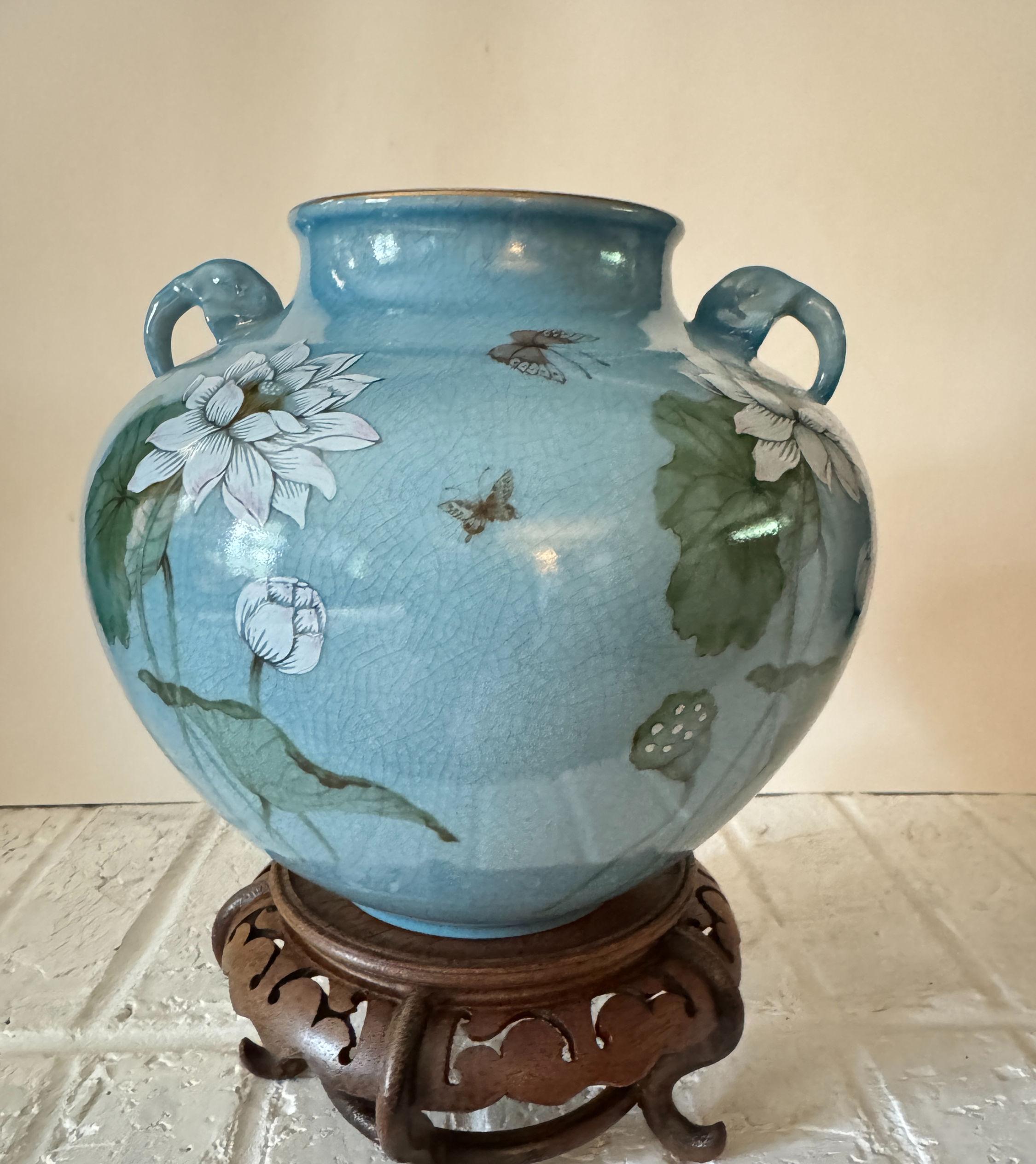 Japanese Numbered Andrea by Sadek large Vase with Elephant Head Handles