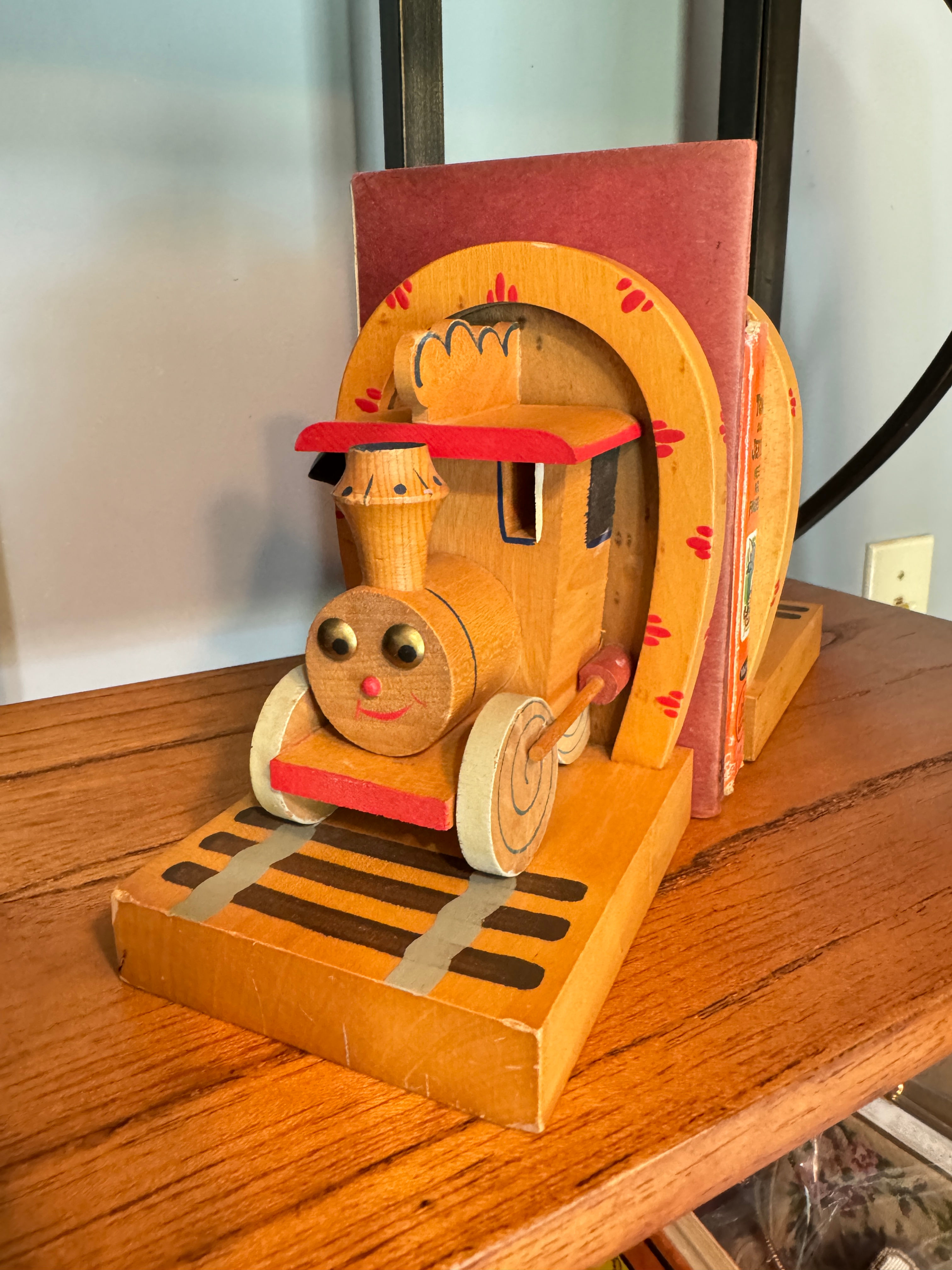 Rare Anri Stamped Vintage Italian Wooden Train Bookends