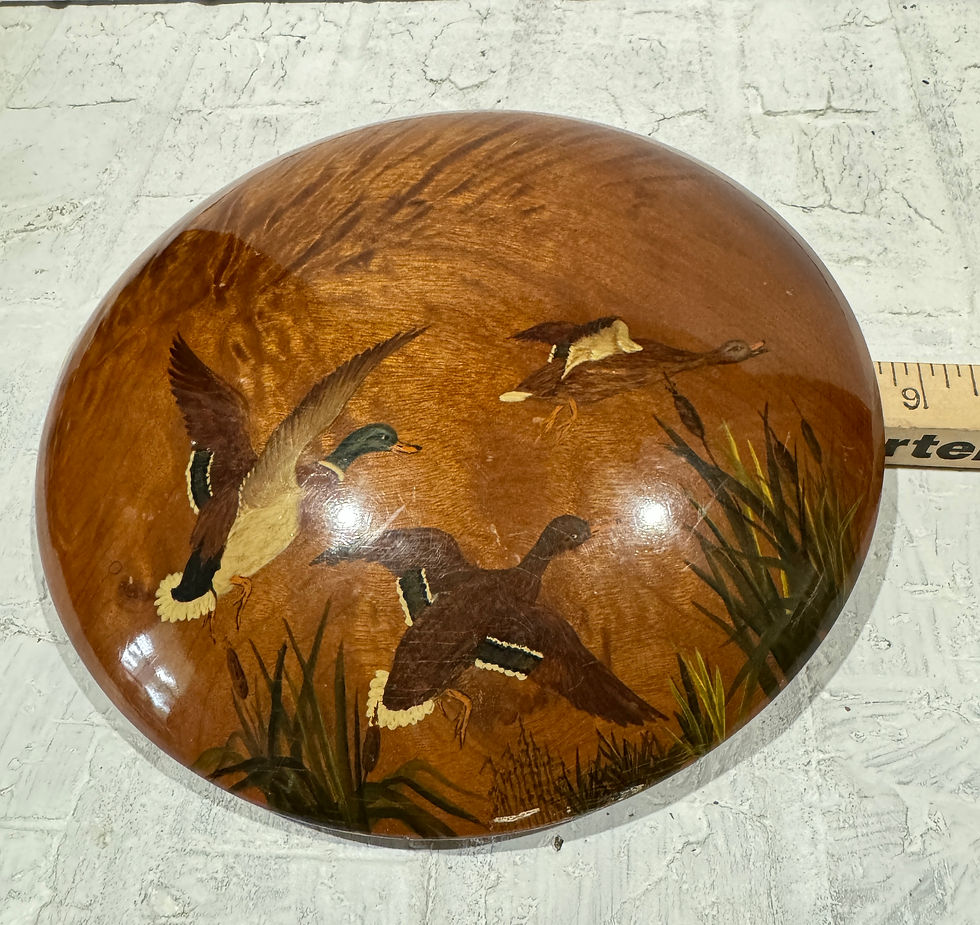 Thumbnail: Mallard Ducks Flying Myrtle Wood Hand-Painted Plaque Wall Hanging 70s Oregon vtg
