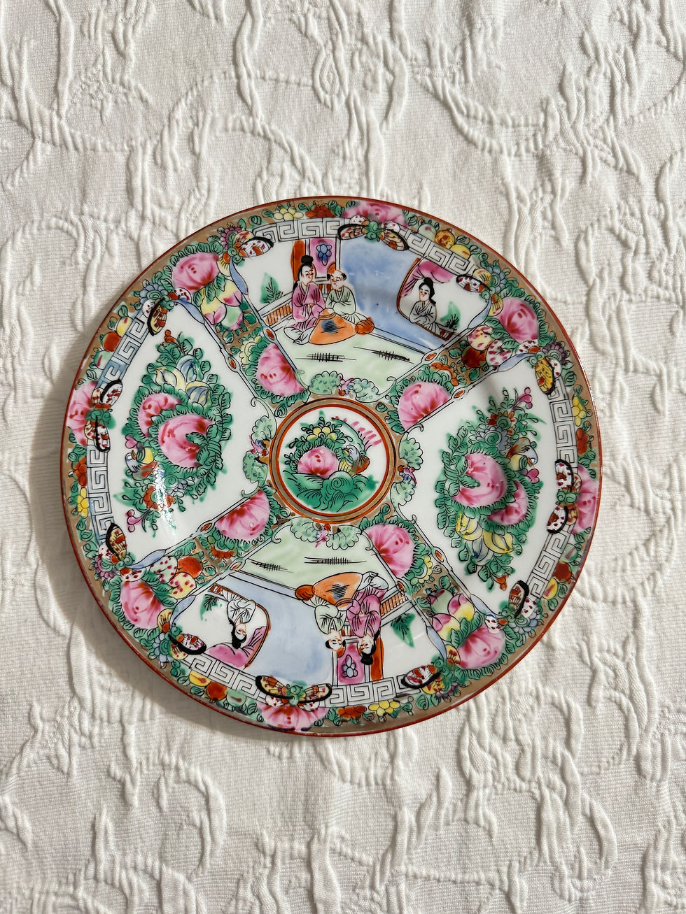 Thumbnail: Vintage Japanese Porcelain Hand Painted Famille Rose Medallion 8" Plate
