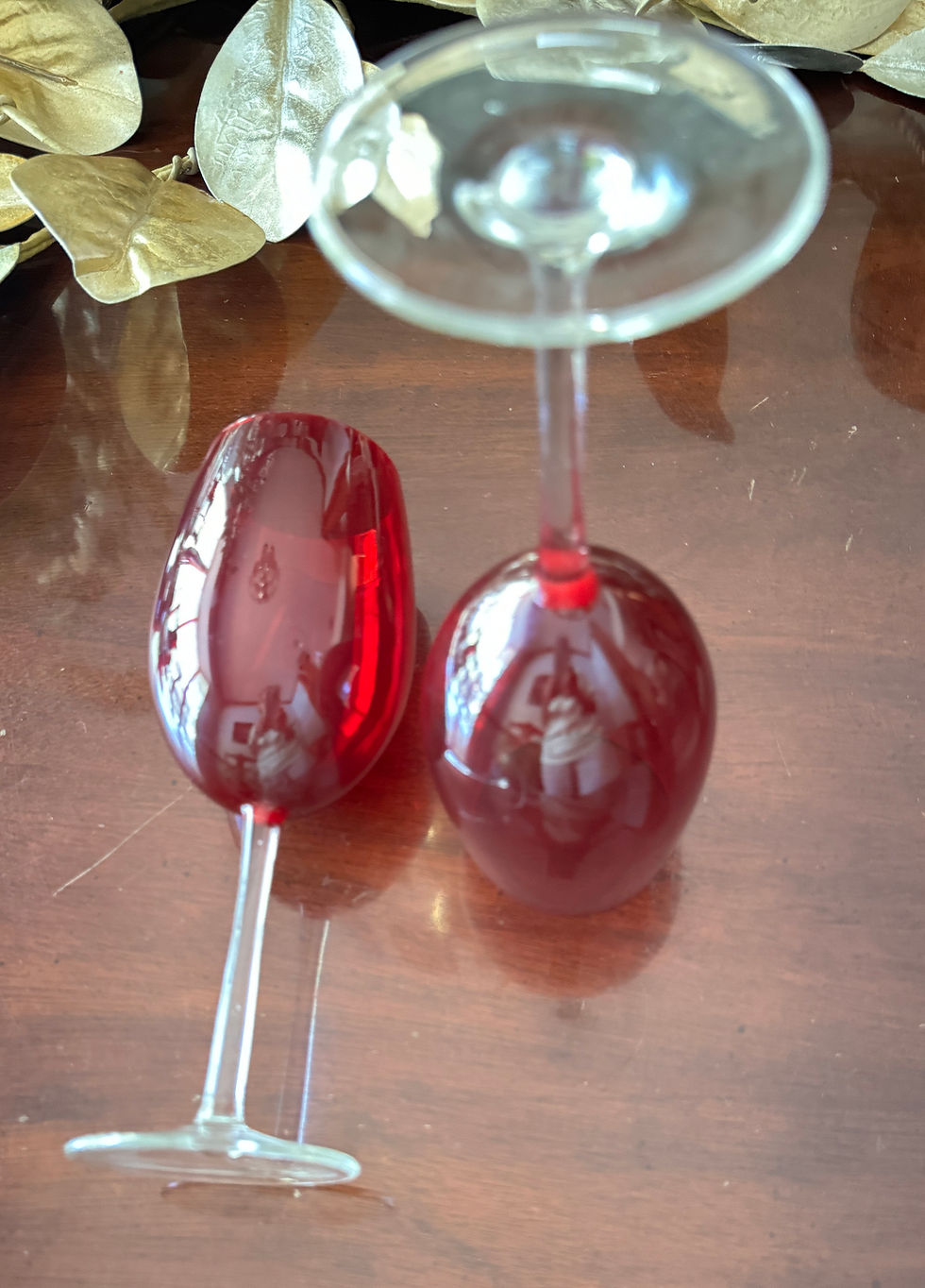 Thumbnail: Vintage Ruby Red Water Wine Glasses Goblets 9 in 15 oz