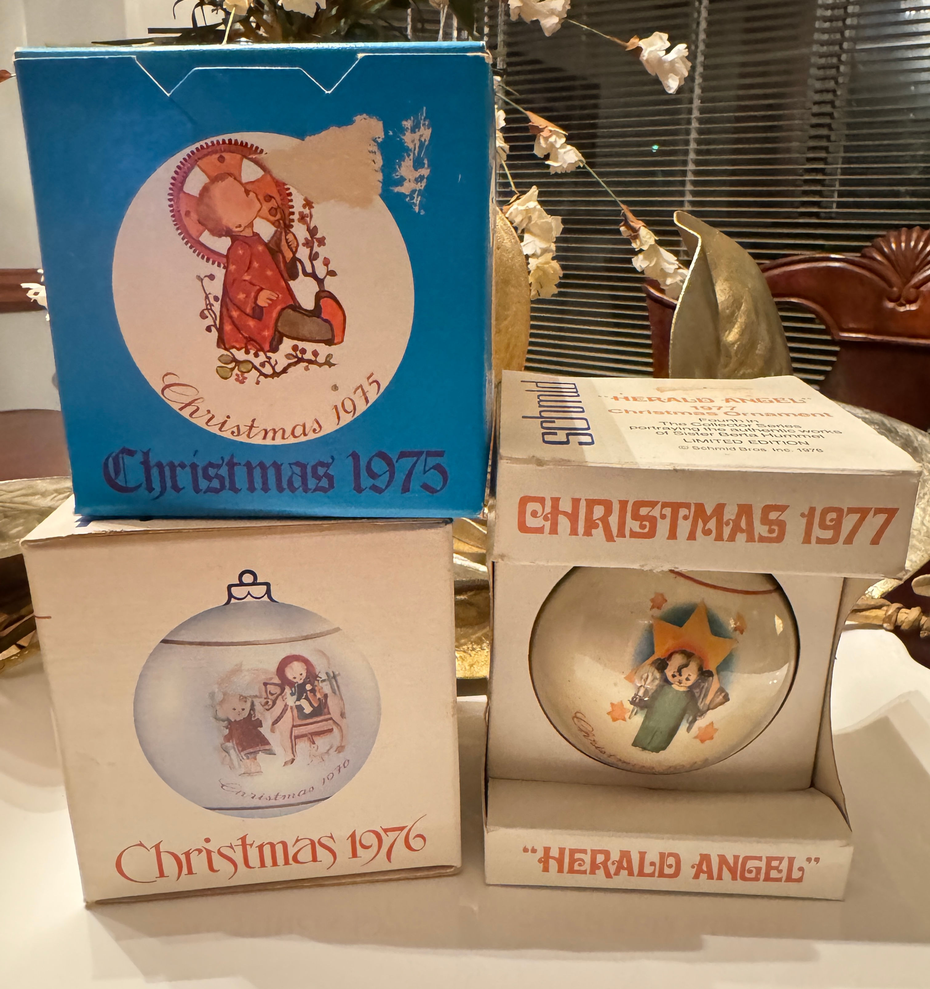 Vintage 1975 1976 1977 Schmid Collectible Christmas Ornament Hummel Lot of 3