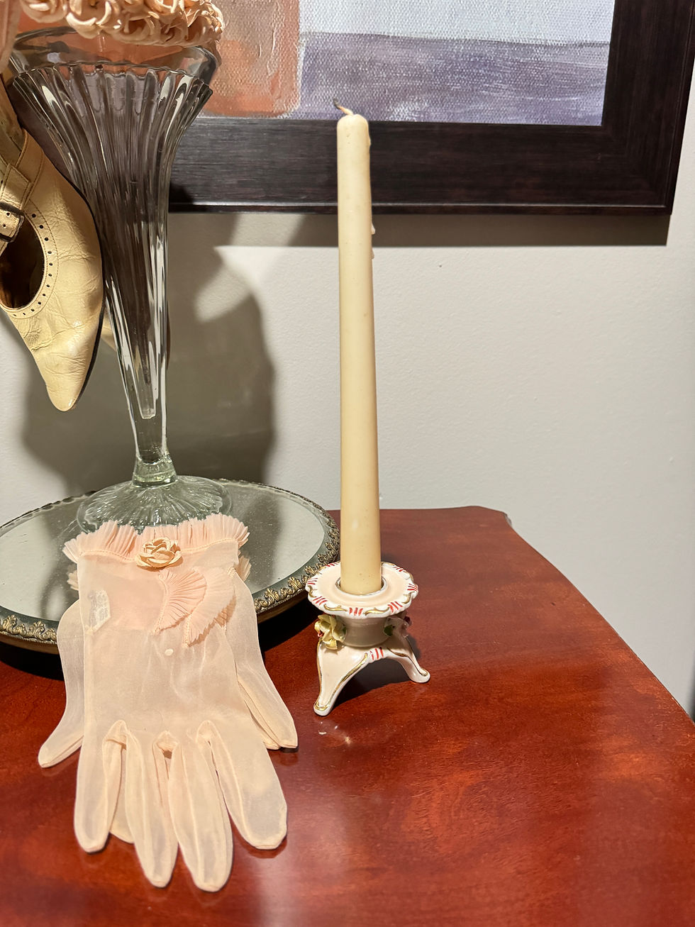 Thumbnail: Miniature Vintage Porcelain Floral Footed Candle Holder