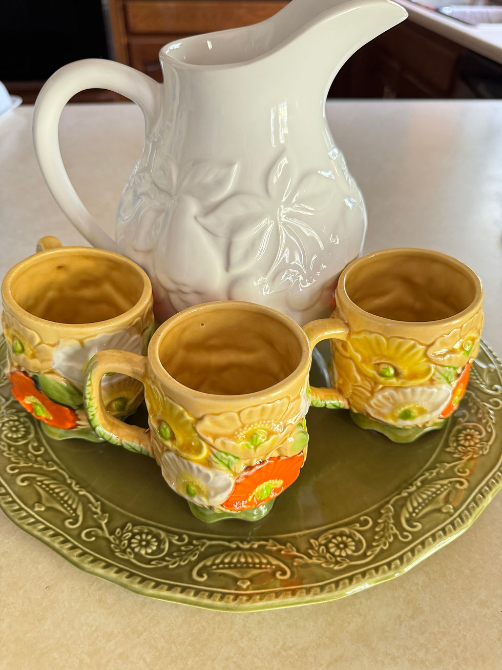 Thumbnail: Three Retro Orange Yellow Green Poppy Mug Made in Japan