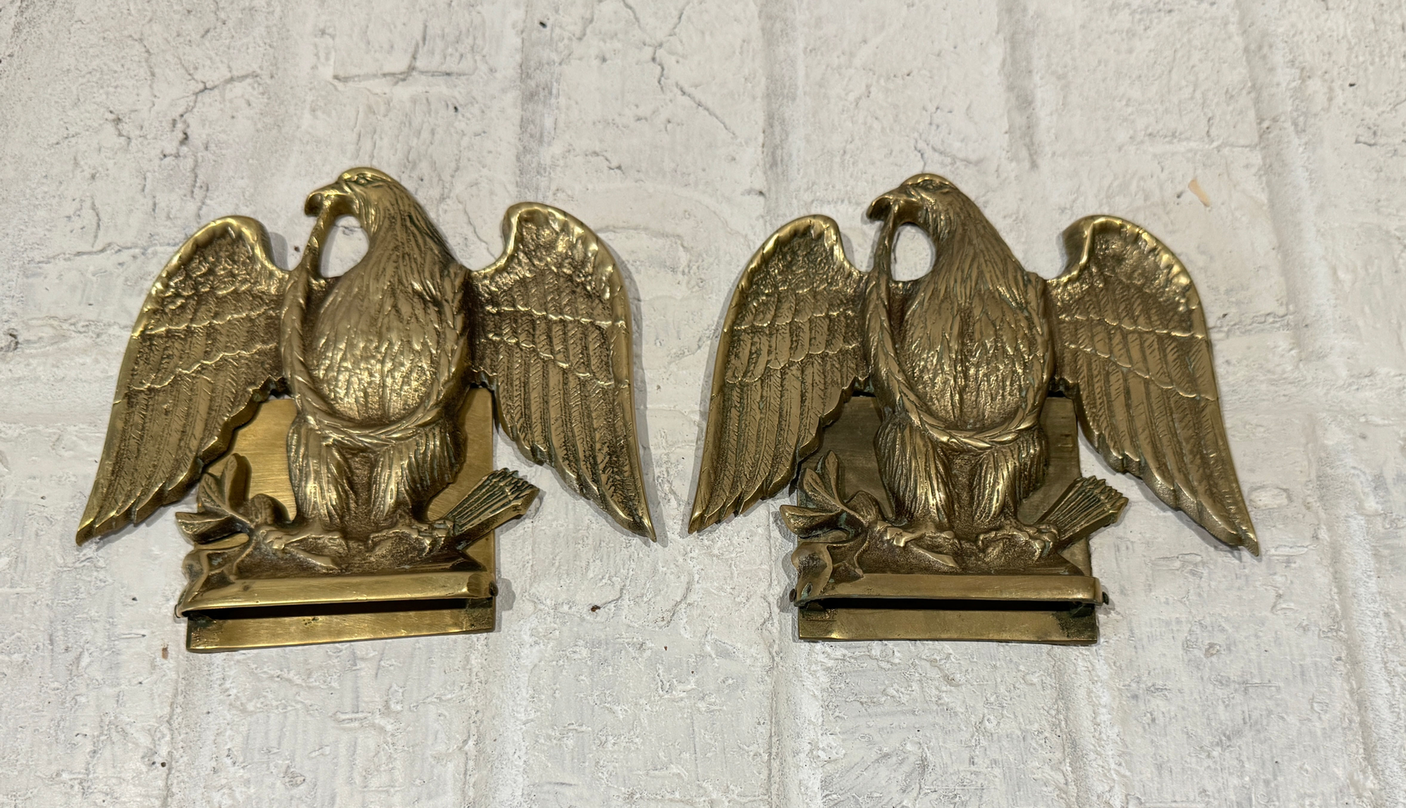 Vintage Solid Brass American Eagle Hinged Bookend Pair