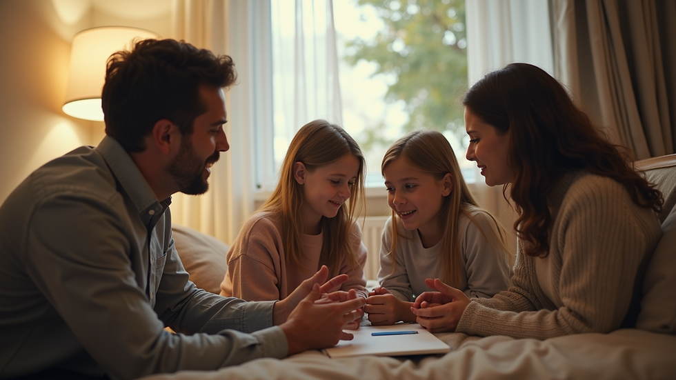 Eye-level view of a family discussing emotions together