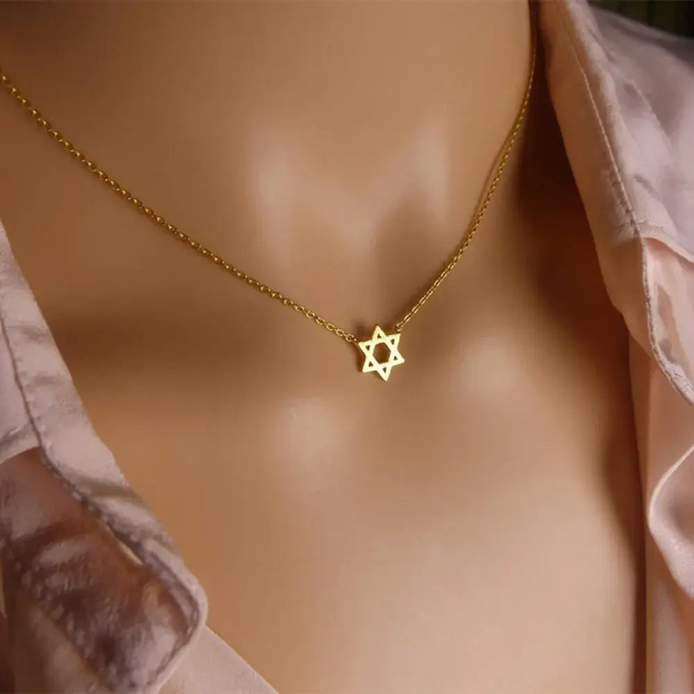 Stainless Steel Star of David Necklace - Jewish Pendant Choker for Women