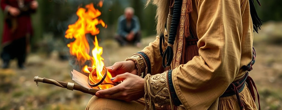 Person holding burning wood, flames ablaze