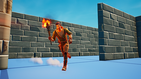 Video game image of player running through a maze