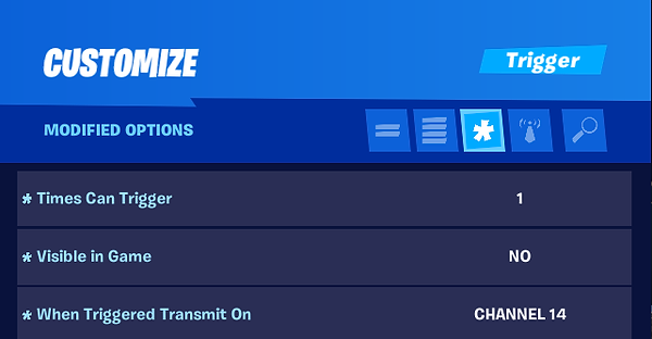 Image of the Trigger menu of modified options as seen in the game