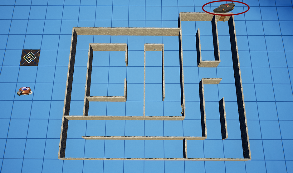 Trigger Device is shown placed outside the door exiting the maze.