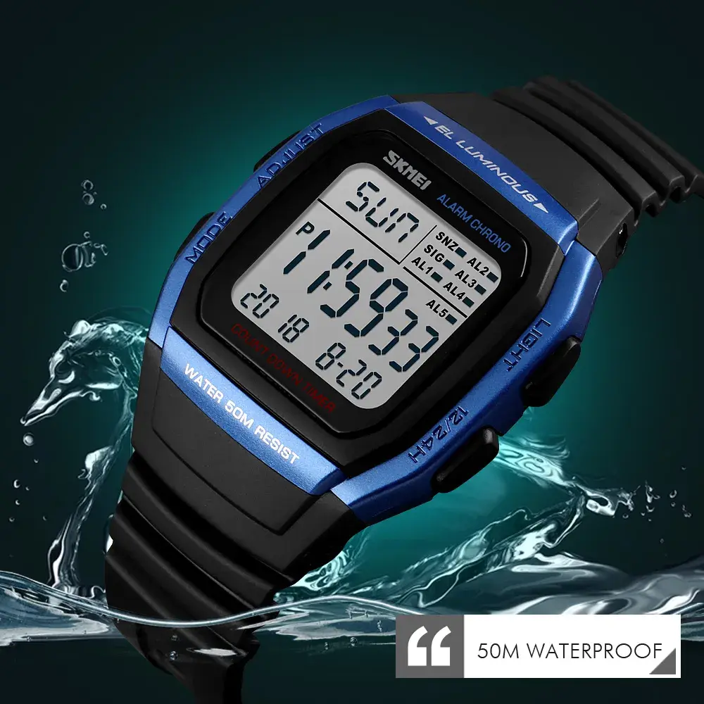 SKMEI Men Waterproof Sports Digital LED Alarm Chrono Electronic Wristwatch