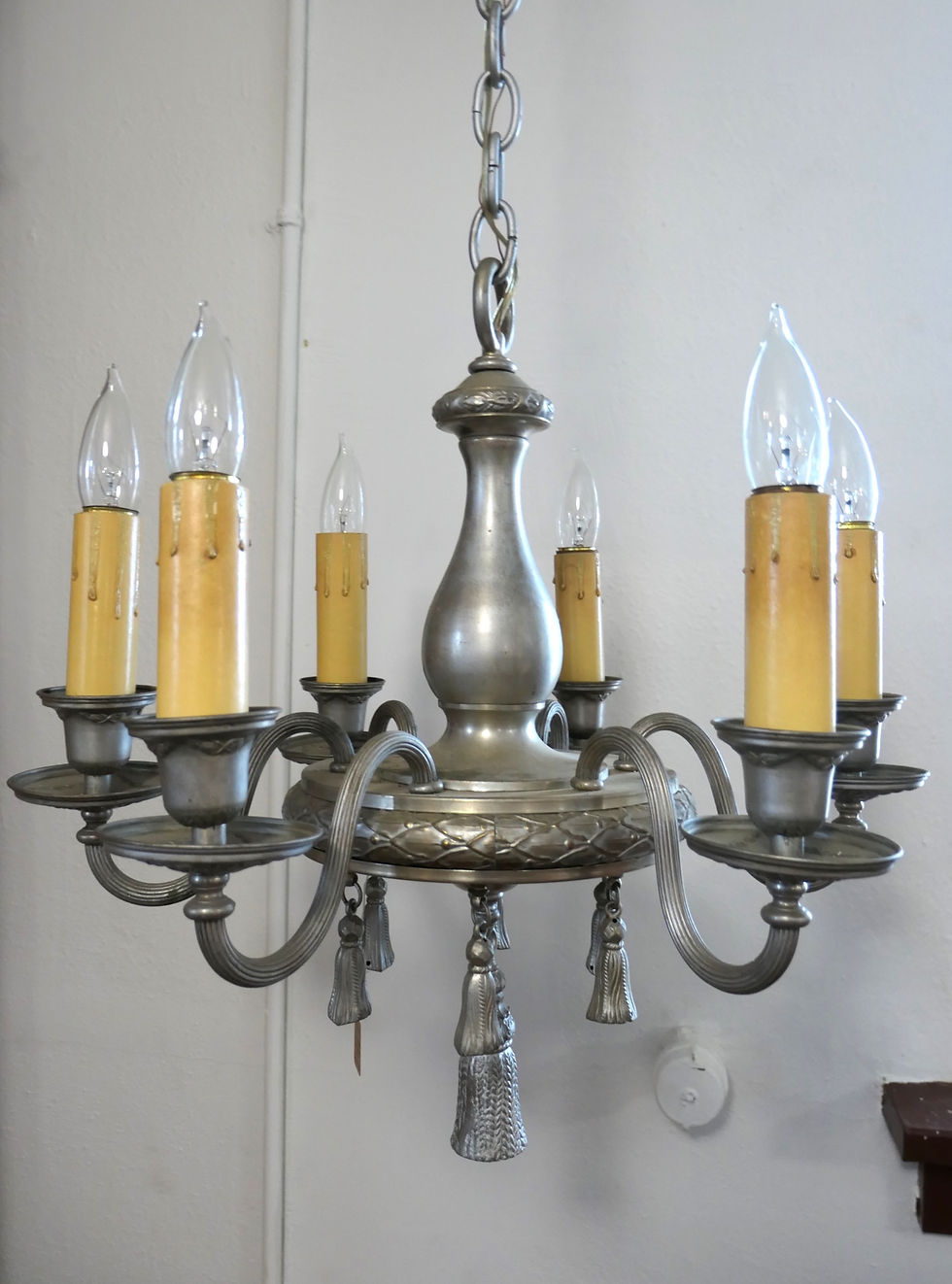 1920's Six-Light Silver Tasseled Chandelier