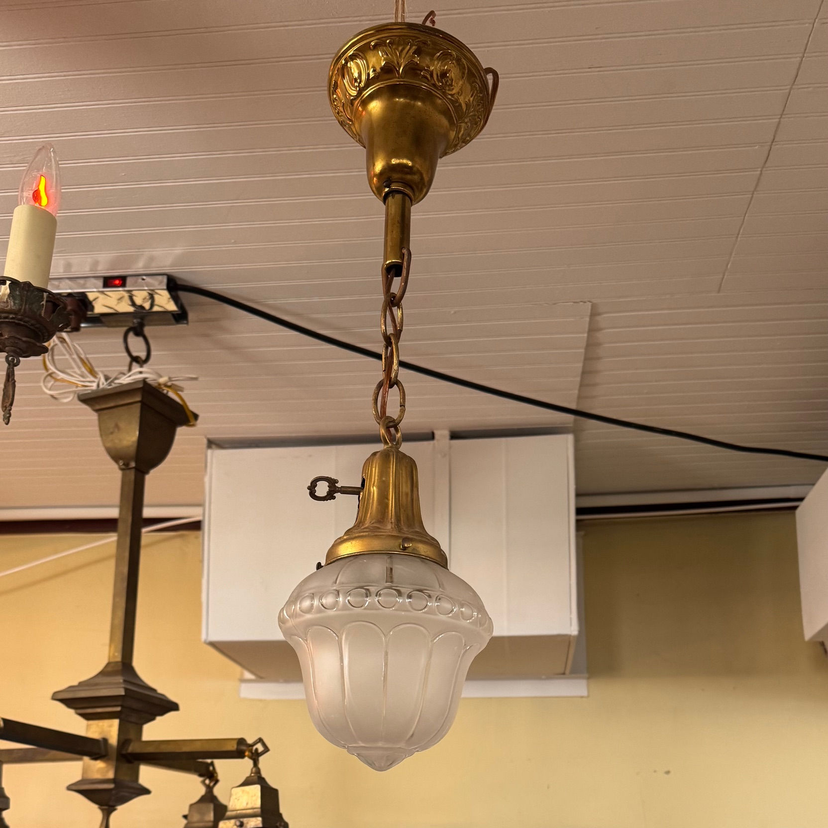 1920's Frosted Glass Pendant