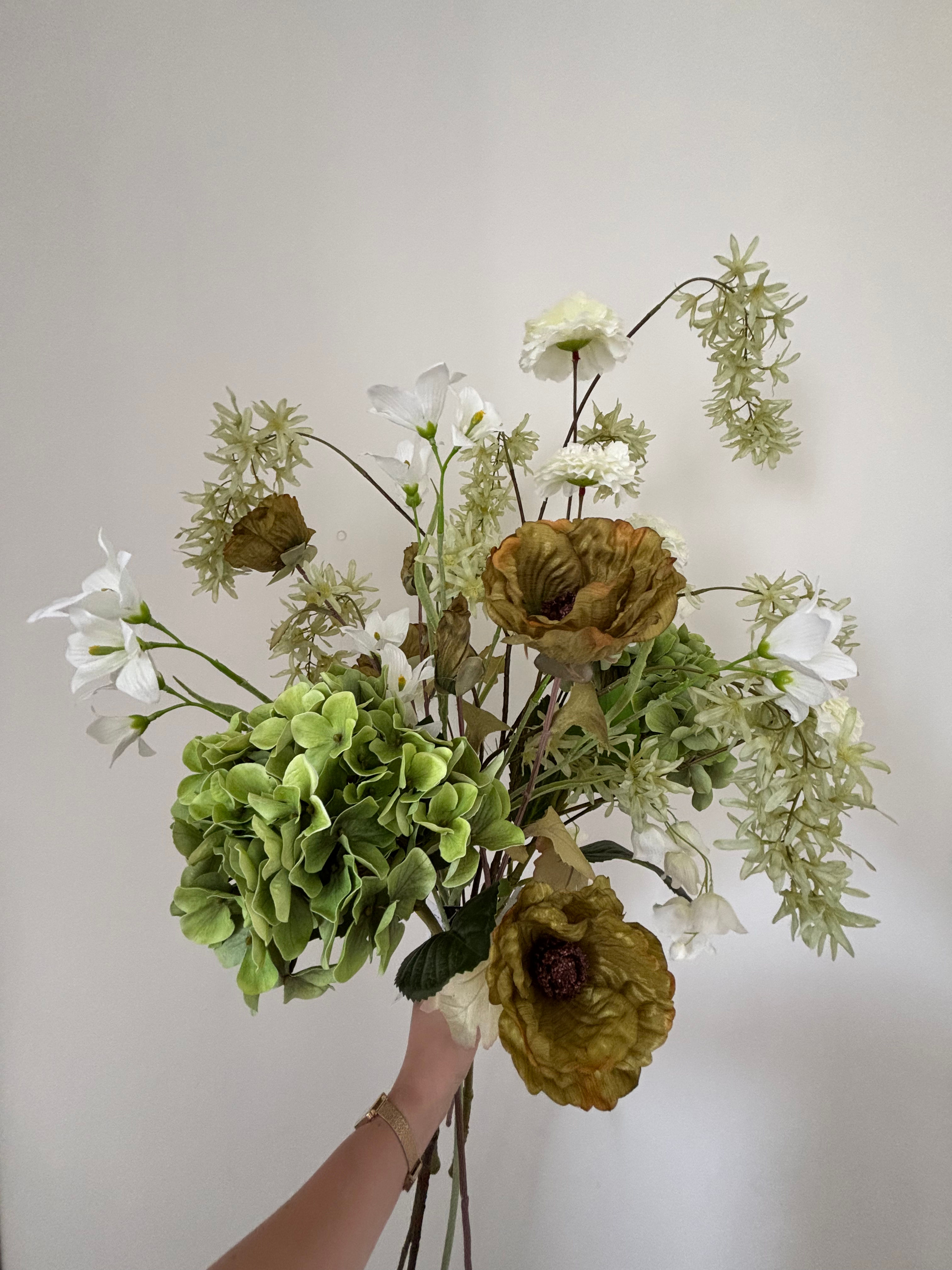 Boeket zijdebloemen groen/wit 