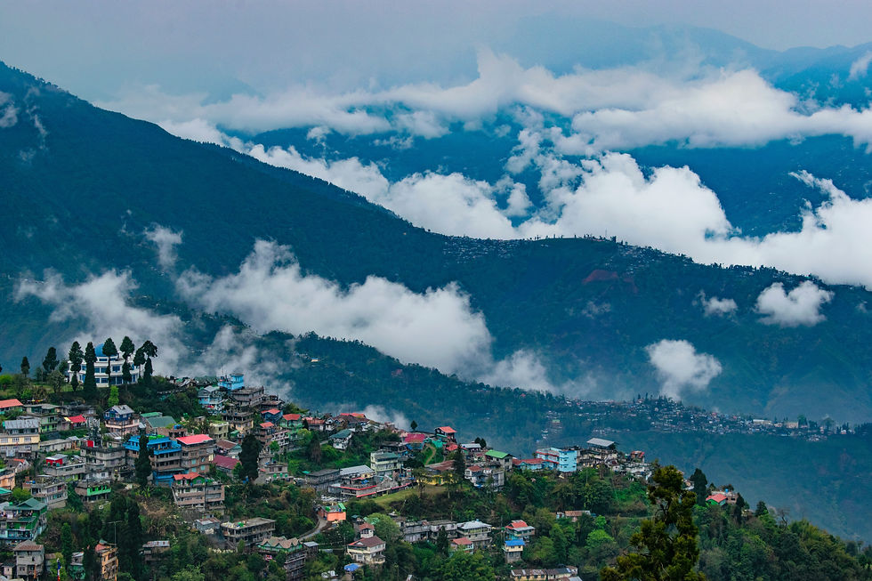 A view of Darjeeling hills with hills rolling in the backdrop