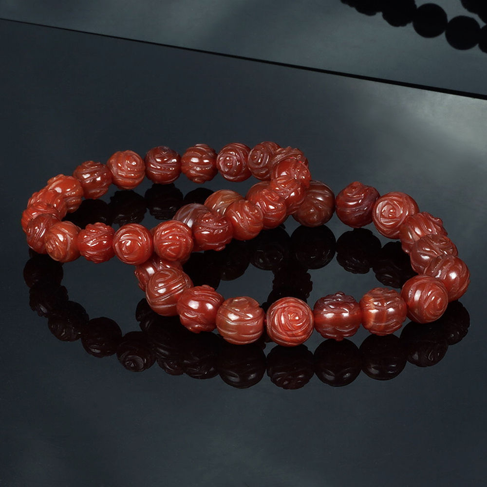 9mm/11mm Red agate R Lotus shape mat bracelet 紅瑪瑙啞光蓮花手珠