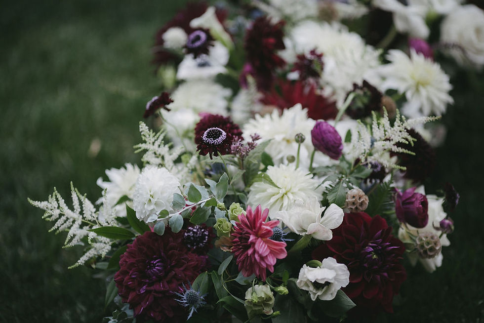 White & Maroon rustic wedding bouquet at Chatfield Hollow Inn