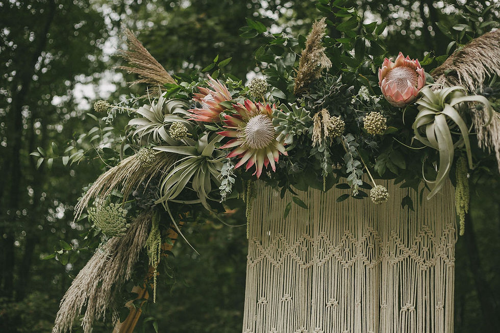Bohemian rustic wedding with hexagon arch at Chatfield Hollow Inn