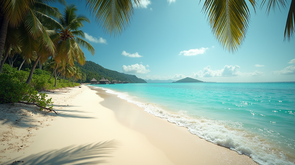 Eye-level view of a secluded tropical beach with turquoise water