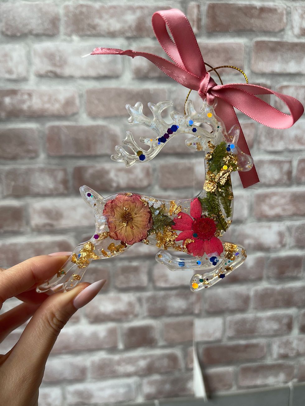 Miniature : Renne di Natale in Resina con Fiori Naturali Essiccati | Decorazione Natalizia A