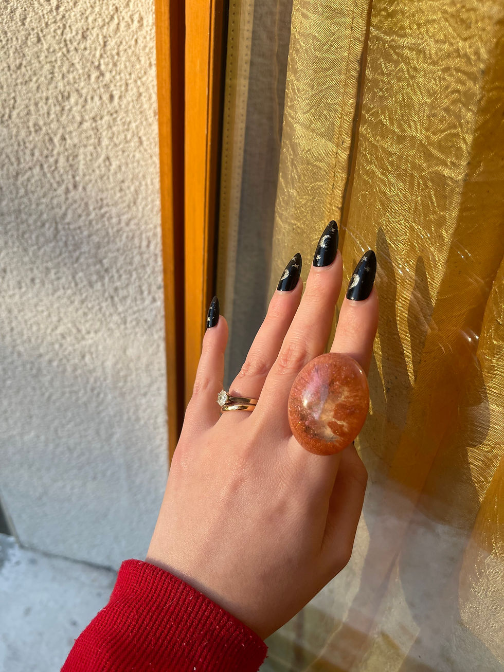 Miniatura: Anello regolabile ovale oro rosa in resina