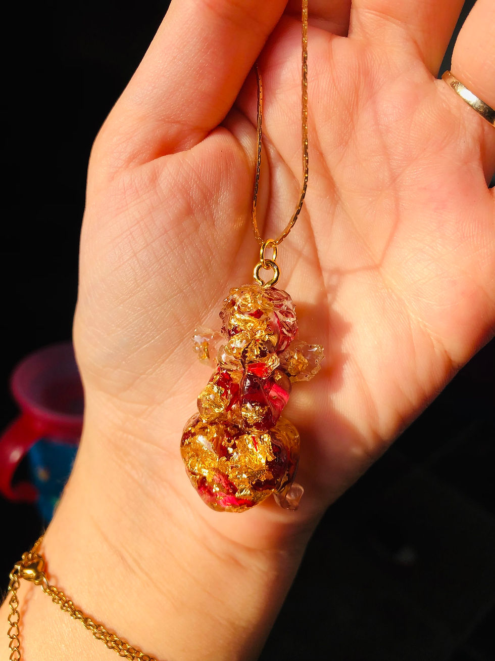Miniature : Collana angelo con veri fiori di rosa e resina
