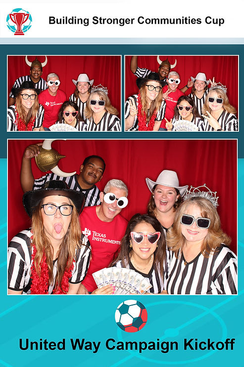 Group of people from Texas Instruments in Dallas, TX with fun photo props