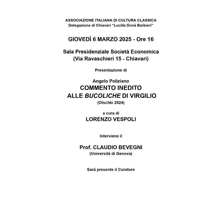 Presentazione dell’edizione del “Commento inedito di Poliziano alle Bucoliche di Virgilio“