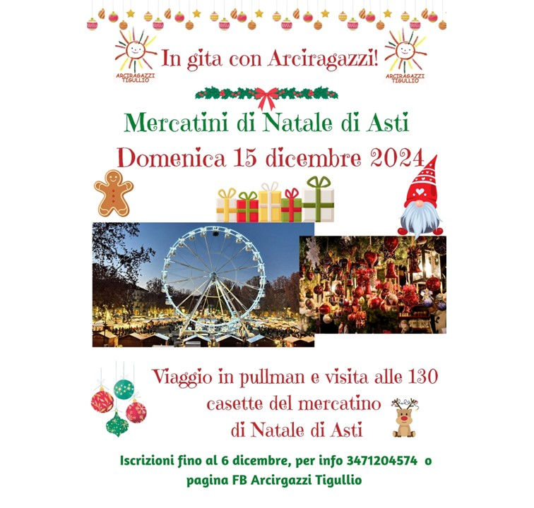 Termine ultimo per le iscrizioni alla gita ai Mercatini di Natale di Asti