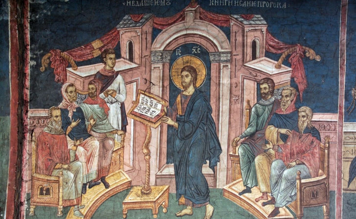 Anonimo (XIV secolo), Cristo nella sinagoga di Nazaret, monastero Visoki Dečani in Kosovo