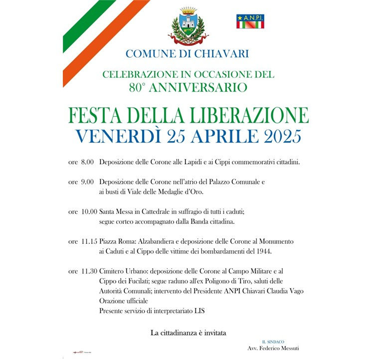 Festa della Liberazione: Programma delle celebrazioni del 25 Aprile a Chiavari