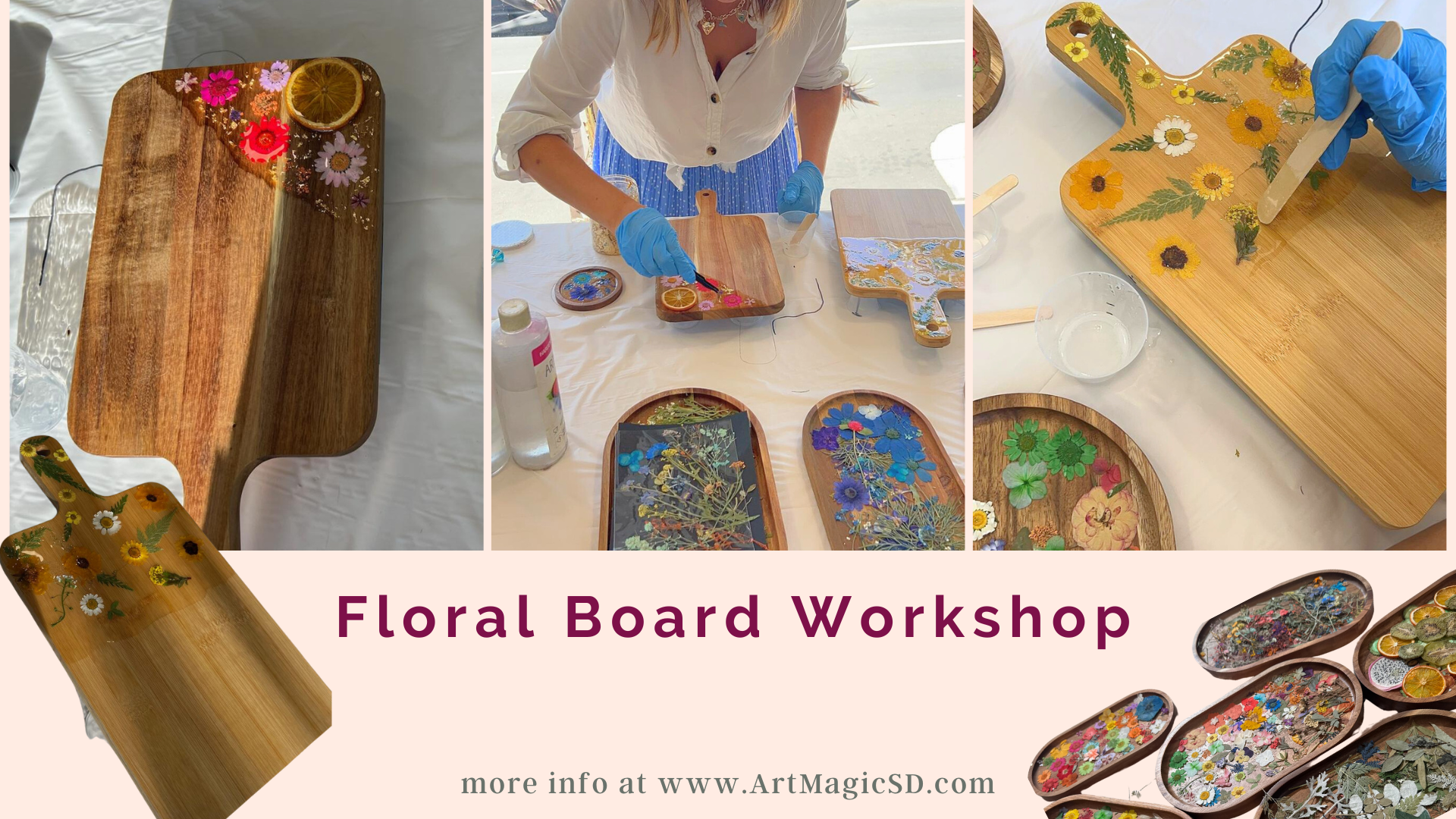 Floral Boards Workshop - Epoxy Resin Art | San Diego | Art Magic