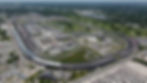 An aerial drone shot of Indianapolis Motor Speedway.