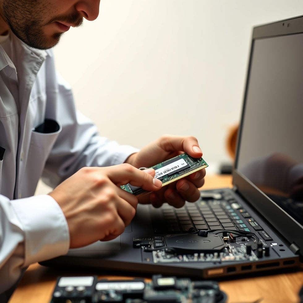 Imagem de um técnico com uma memória RAM na mão, prestes a ser instalada