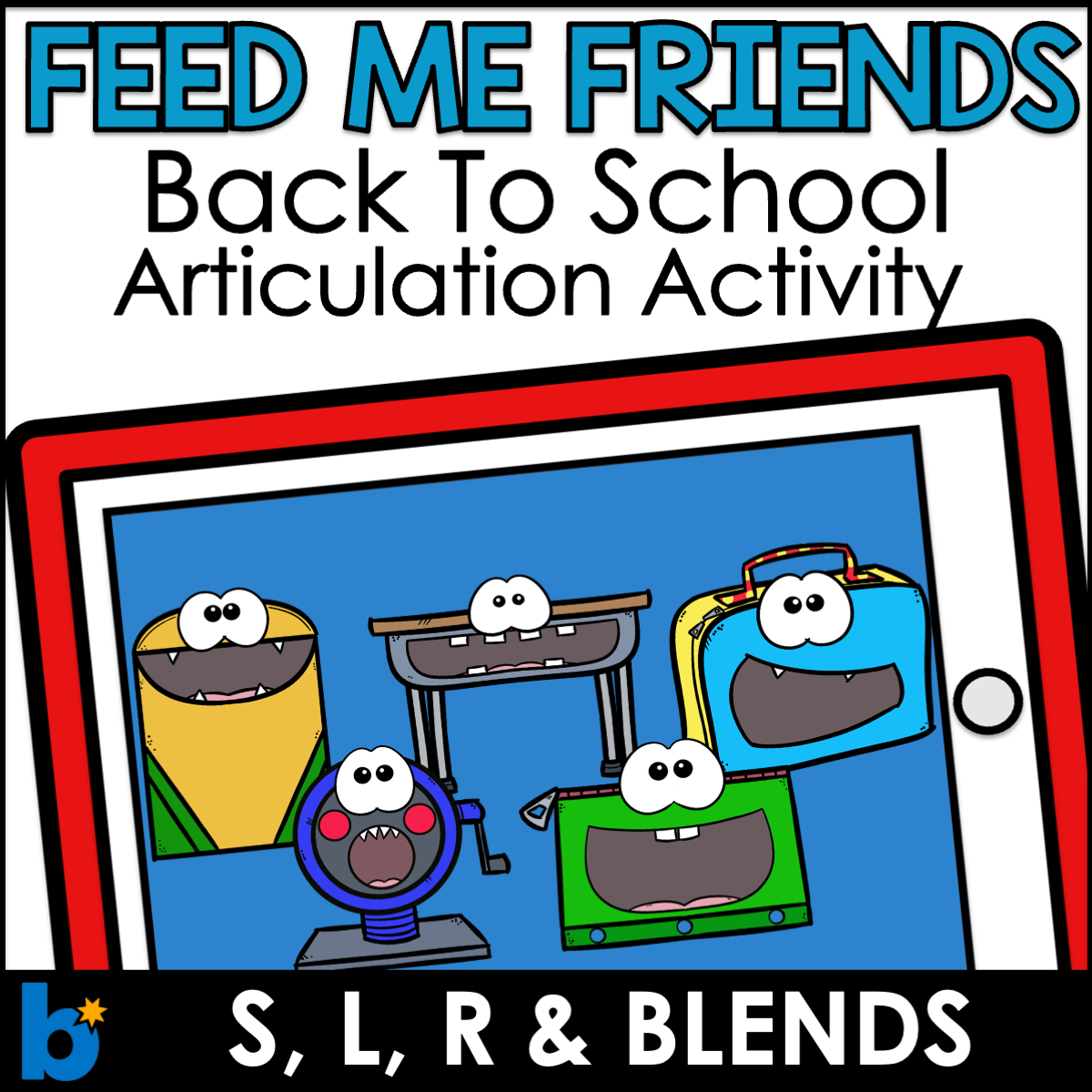 cover image of back to school articulation activity for feeding school items