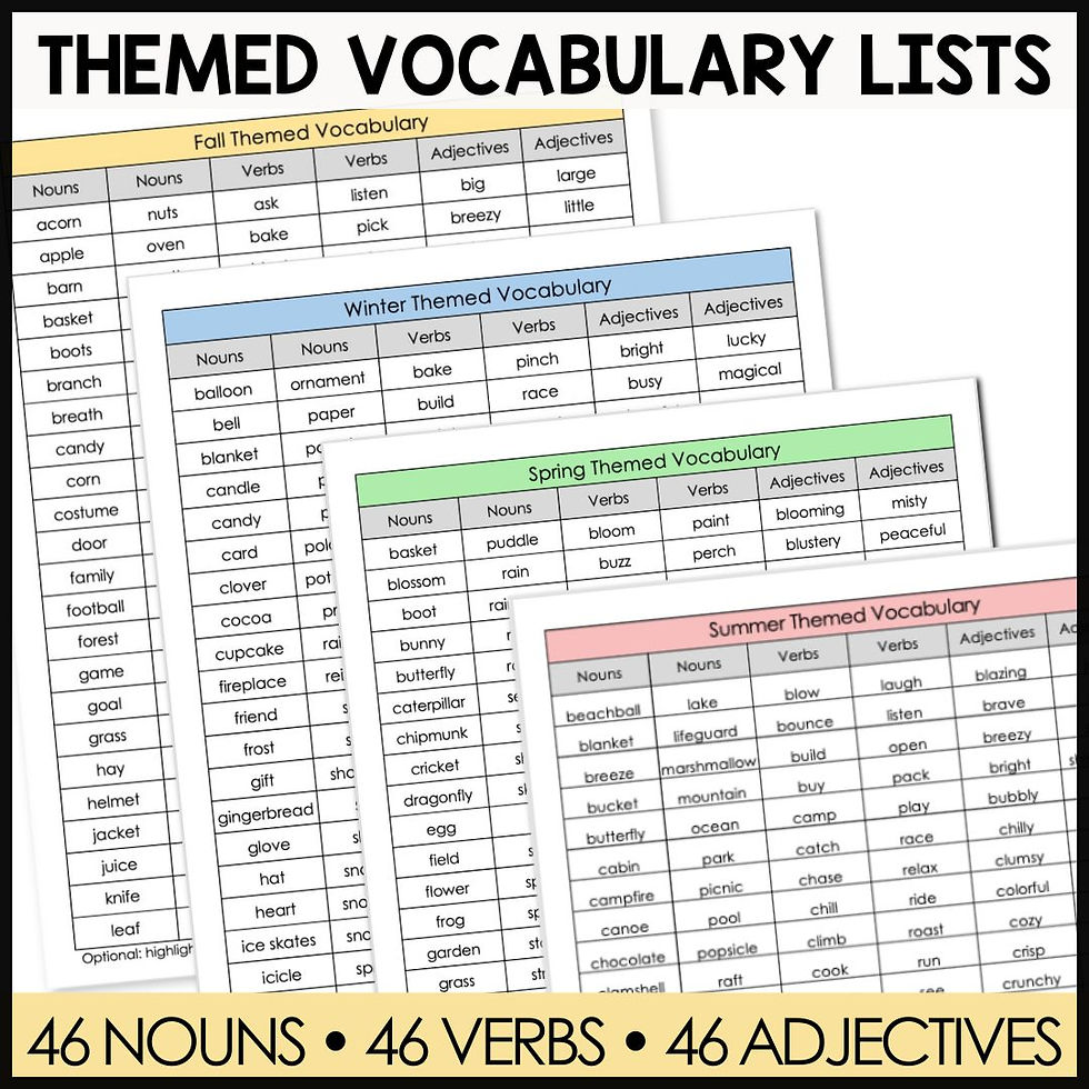 Thumbnail: thumbnail image showing seasonal vocabulary lists