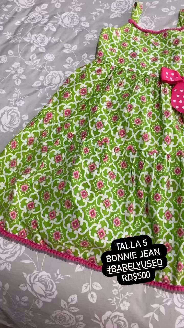 Miniatura: 💚 Vestido de Niña Estampado Verde con Detalles Rosados