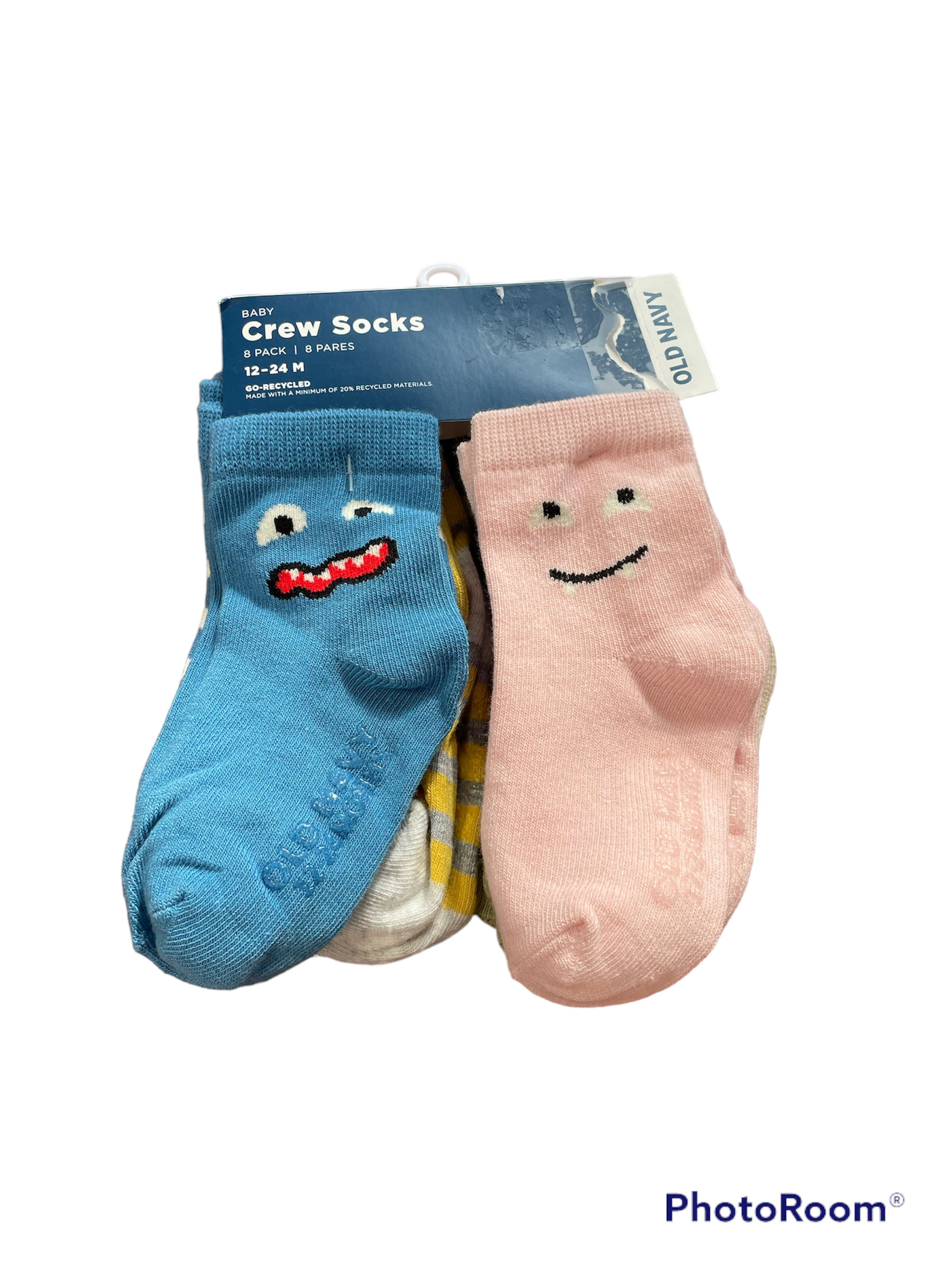 Eight Pack Crew Socks Monster Faces