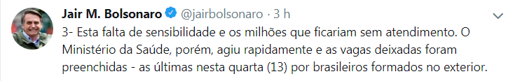 Bolsonaro anuncia preenchimento de todas as vagas do Mais Médicos