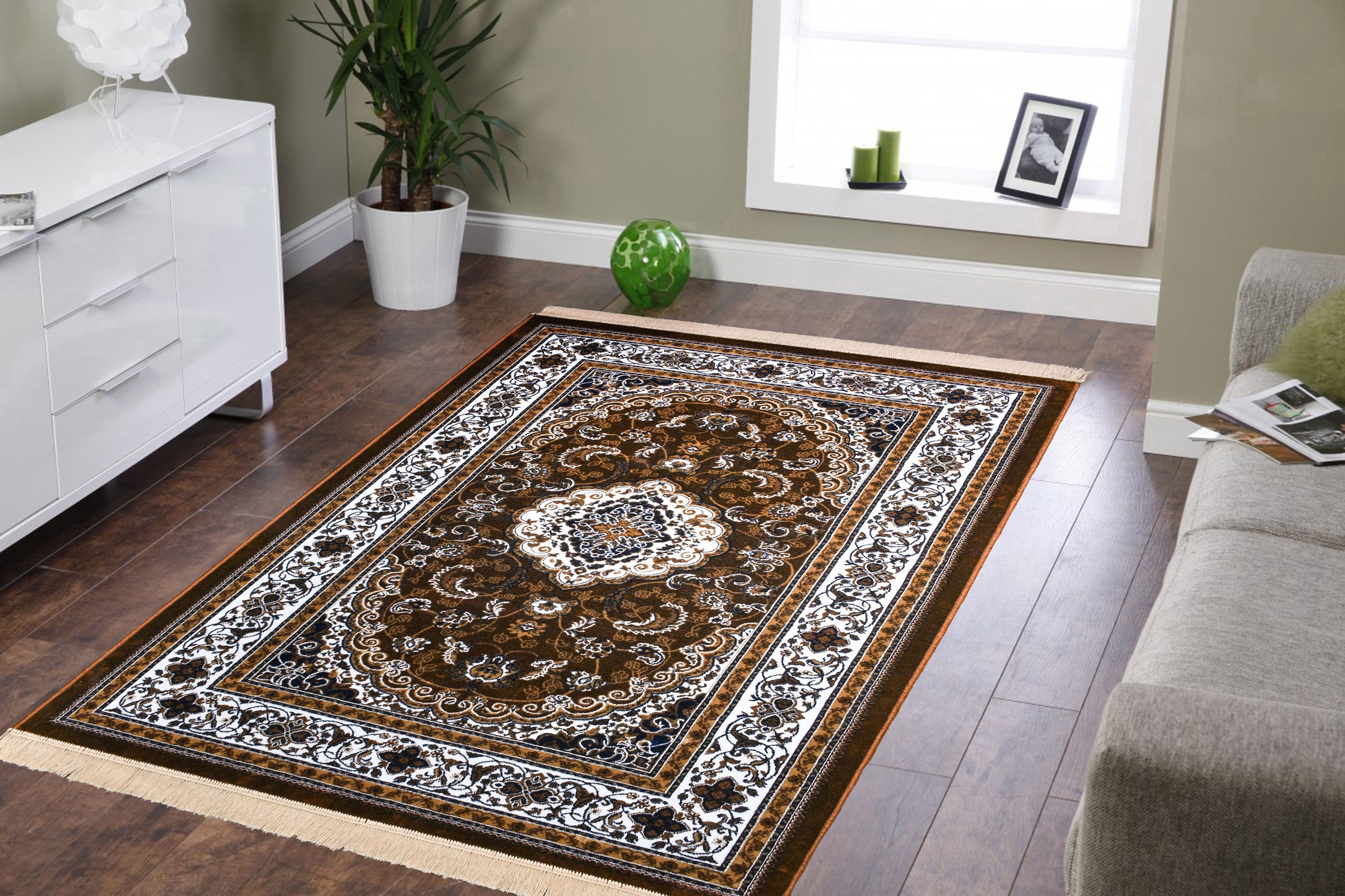 ENYRA HOMES Anti-Skid Lib Backing Shiny Polyester Jhelum Carpet