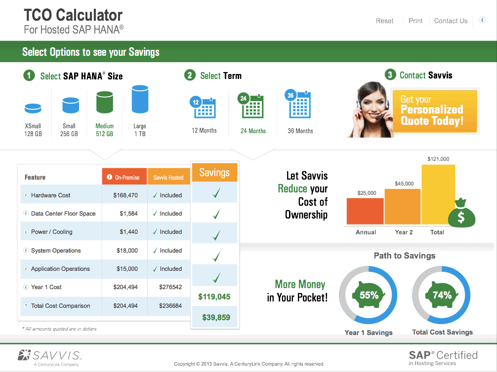 SAP HANA calculator for sales site