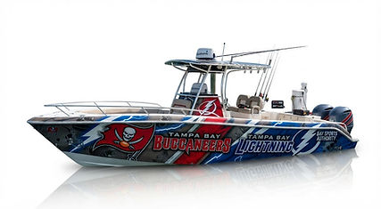 Tampa Grafx Boat Wrap and Graphics_Tampa Bay Buccaneer & Tampa Bay Lightning_tampa Boat wr