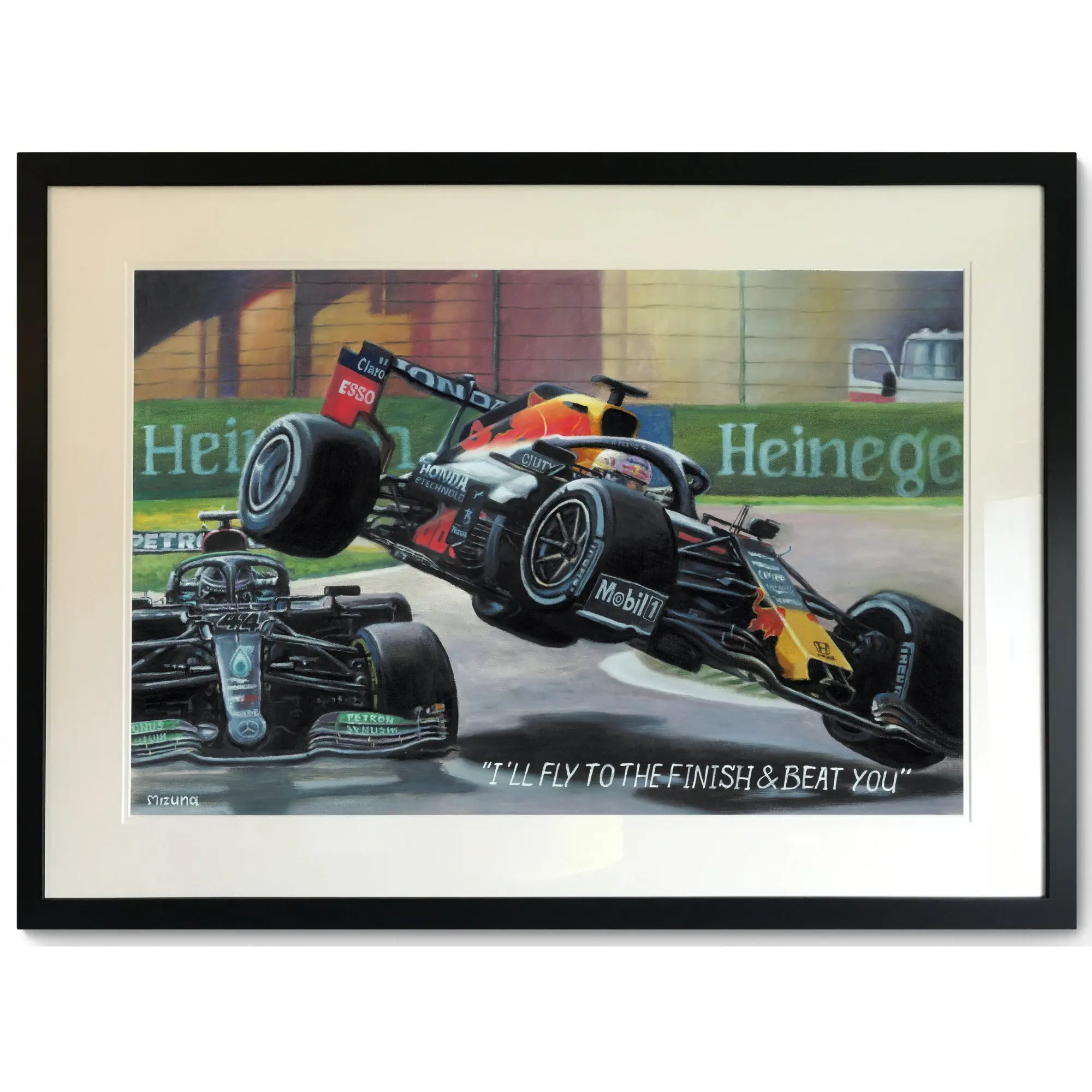 Hamilton & Verstappen F1 Crash - Ltd Edition Framed Giclee Print