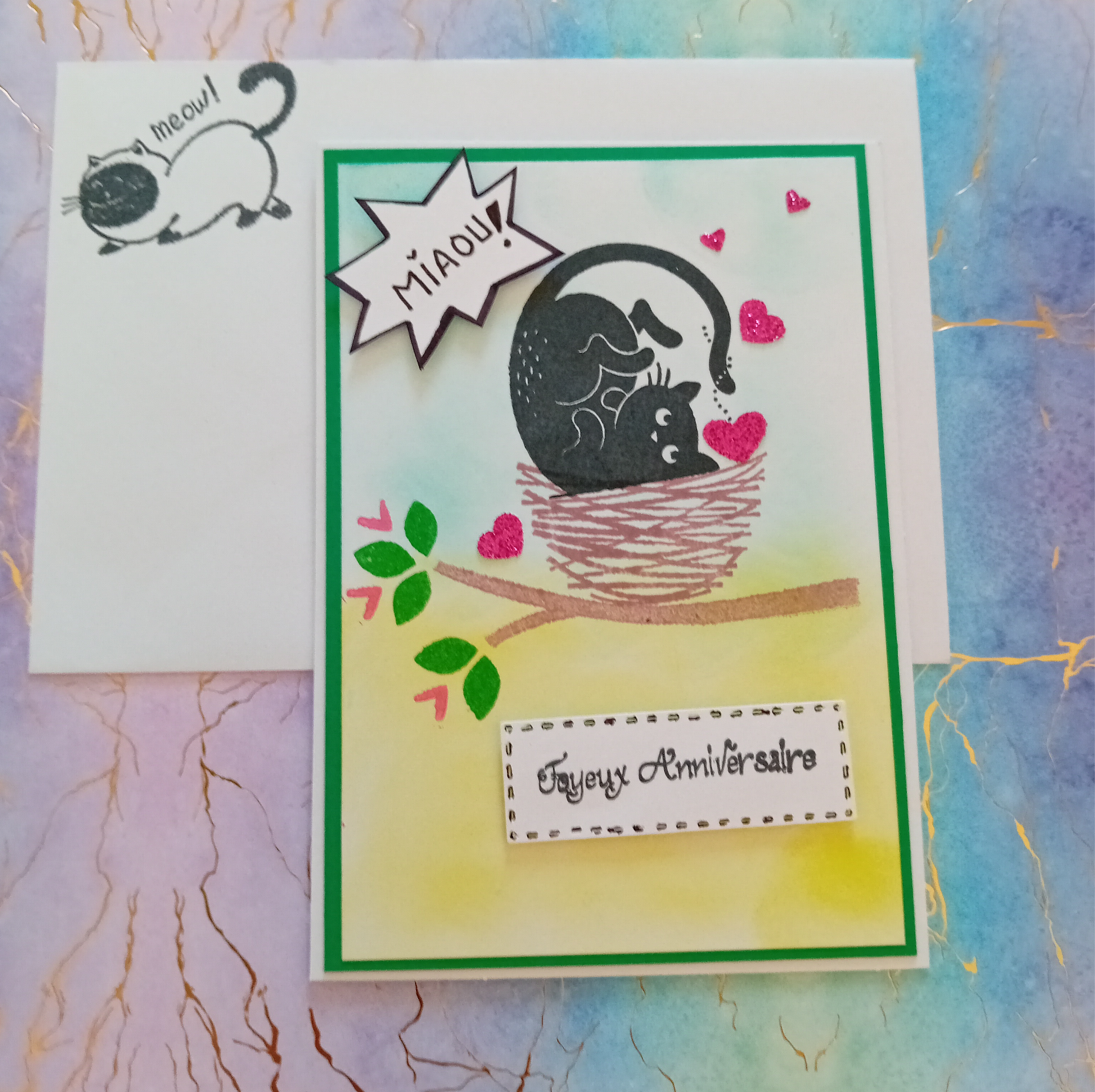 Carte Chat Maux avec son enveloppe vue de face