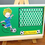 Miniature : carte foot fond vert avec footballeur ballon et filet vue de face