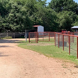 Red metal pipe fencing 